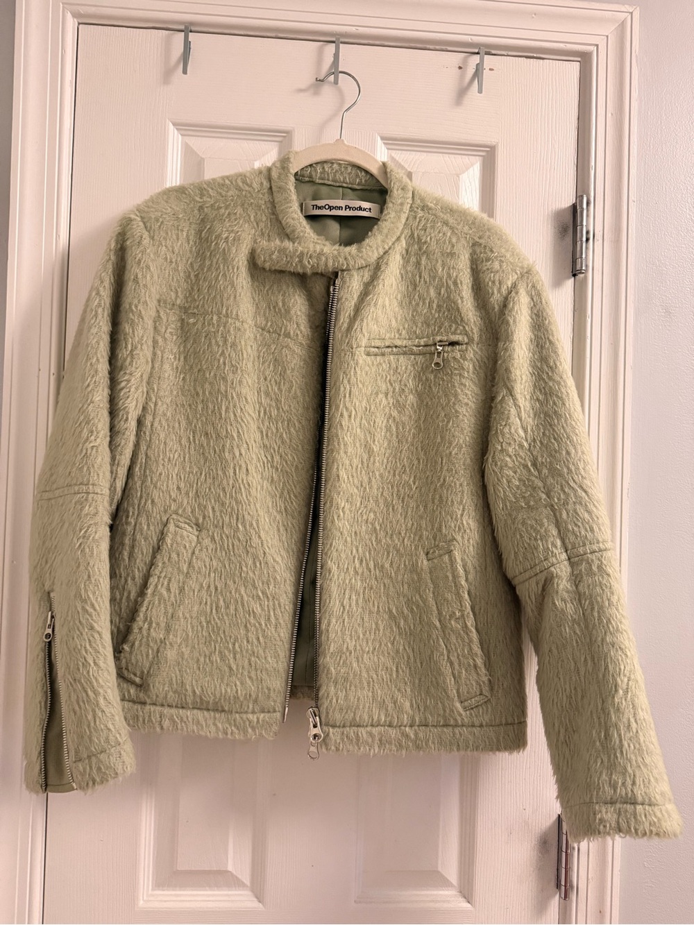 Women's Wool Blend Biker Jacket in Light Sage